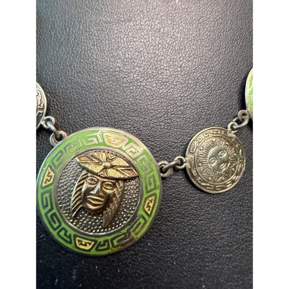 Vintage Peruvian Sterling Silver Inca & Sun Coin Necklace Siged - Picture 3 of 7